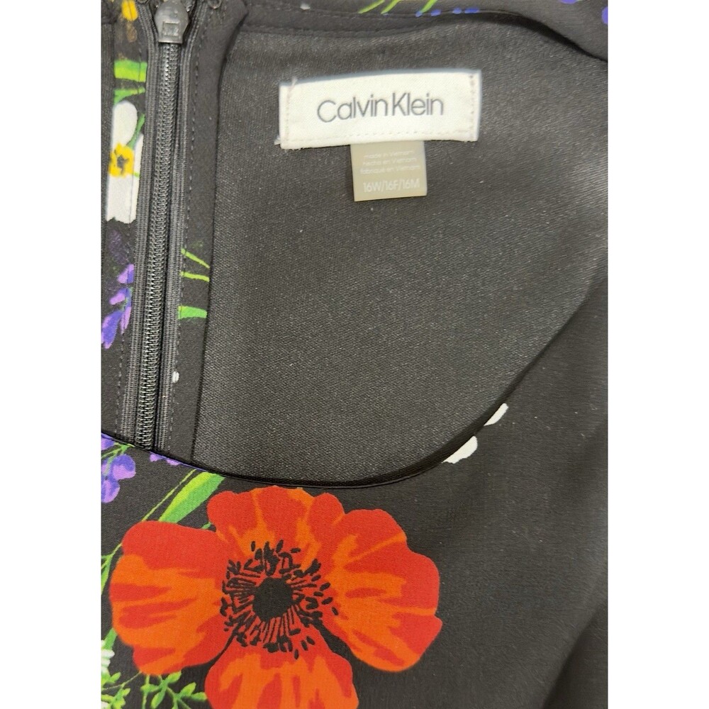 CALVIN KLEIN Women's Asymmetrical Hem Floral Printed Chiffon Midi Dress 16W - Picture 5 of 10